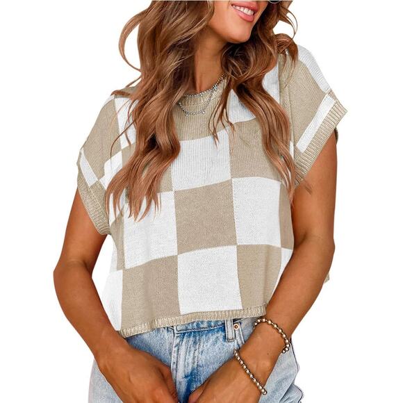 Size XL Gingham Goals Knit Top - Picture 1 of 5